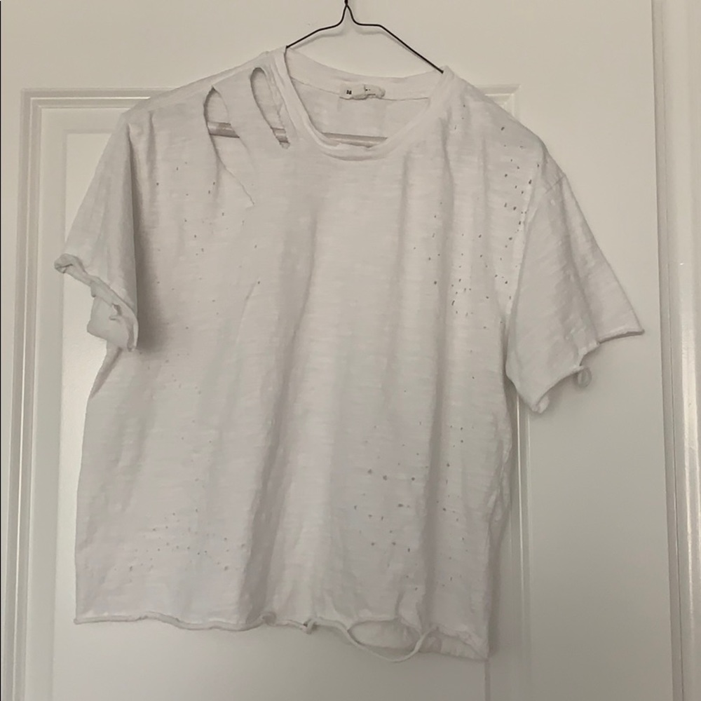 Distressed white tee